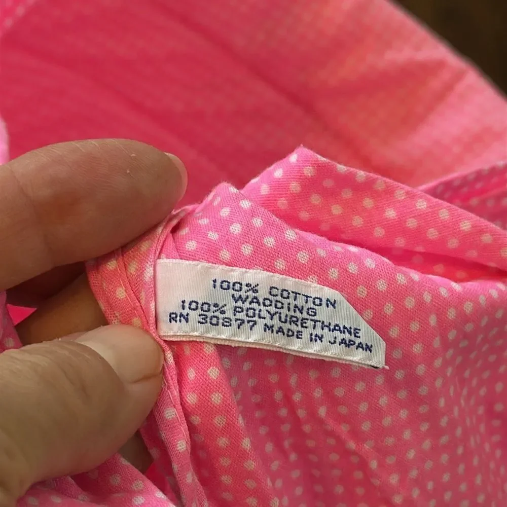 Vintage 60s bright pink with tiny white polka dots head cotton head scarf/bonnet